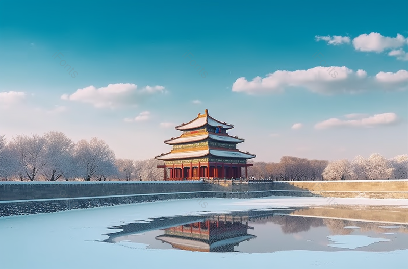 古代建筑城楼广场上的雪景,高清,摄影图,摄影图片,图片大全,摄影图免费下载